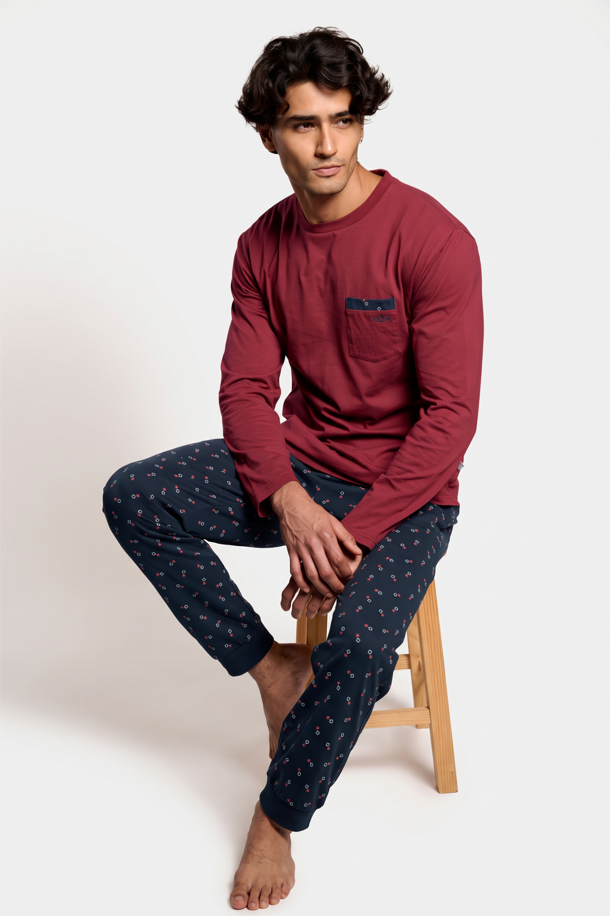 Pyjama long homme coton imprimé détail poche