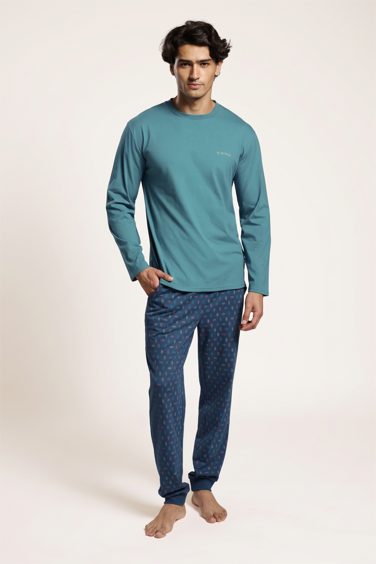 Pyjama long homme coton imprimé trombones