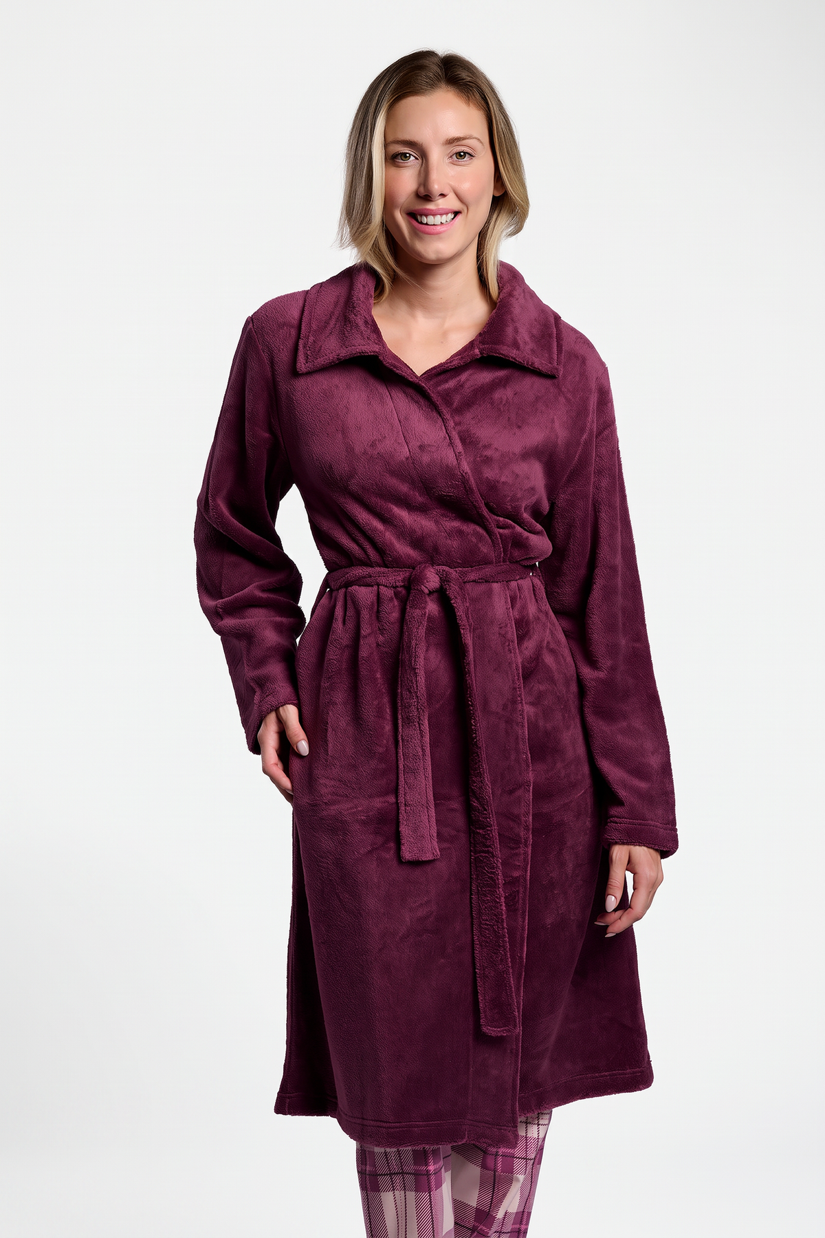 Peignoir midi femme polaire corail bordeaux