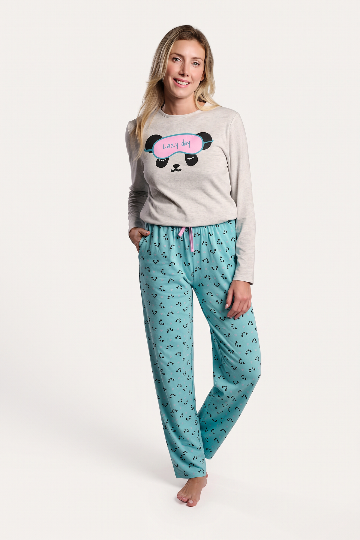 Pyjama long femme coton imprimé pandas