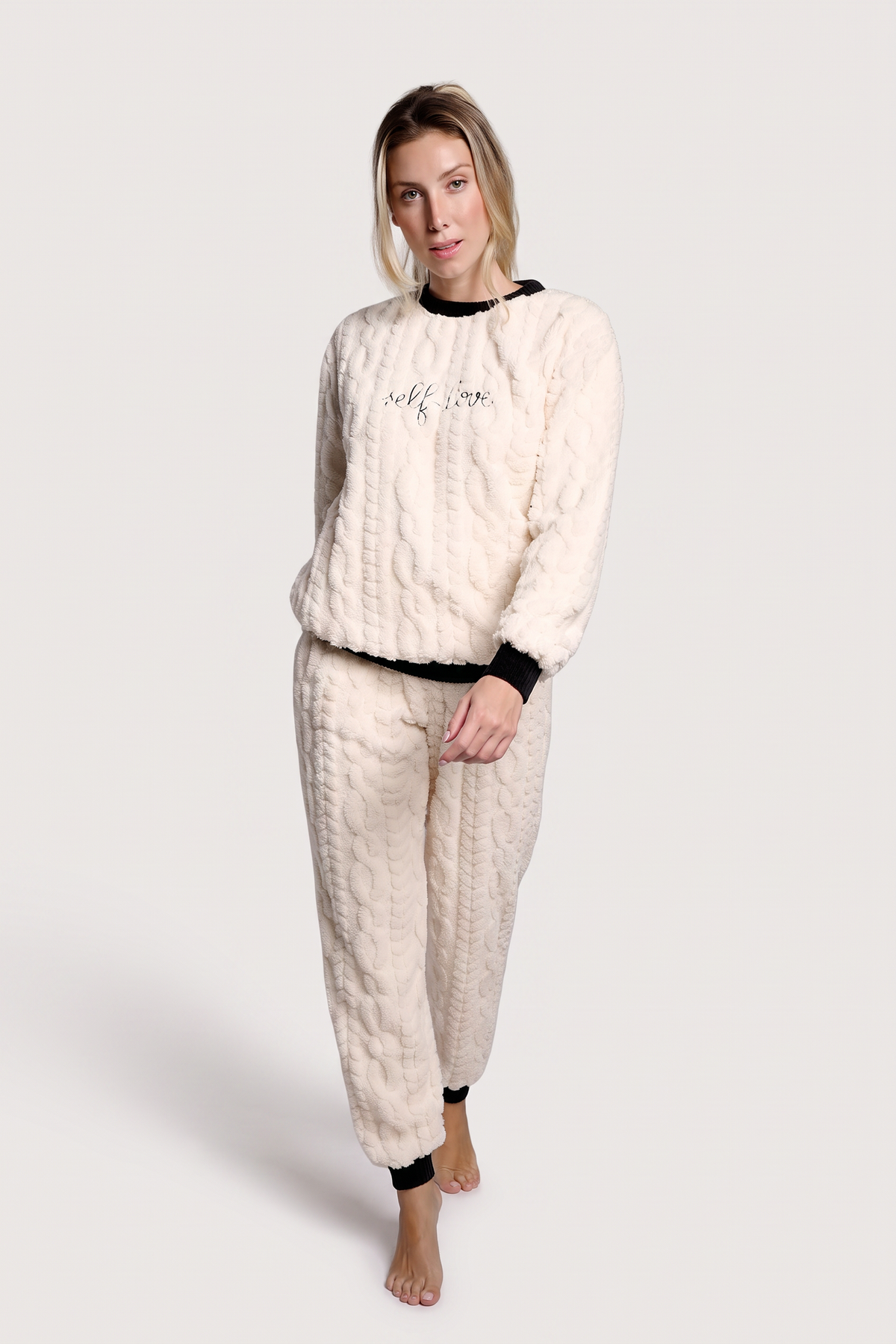 Pyjama long femme polaire sherpa texture torsadée