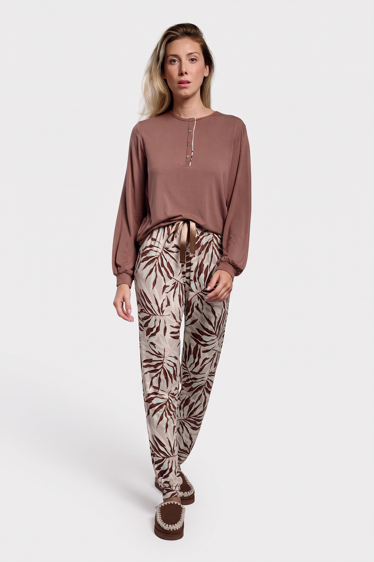 Pyjama long léger femme imprimé tropical