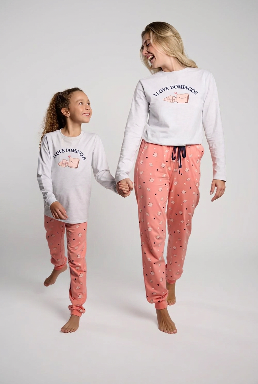 Pyjama long femme coton corail I Love Domingos
