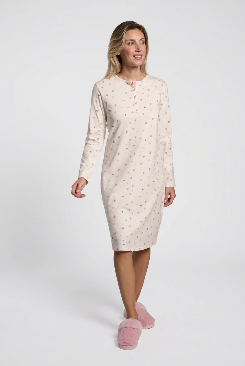 Chemise de nuit femme coton à pois