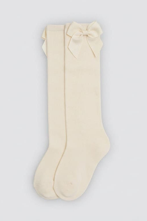 Chaussettes hautes enfant ivoire détail nœud