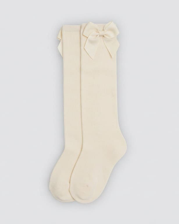 Chaussettes hautes enfant ivoire détail nœud