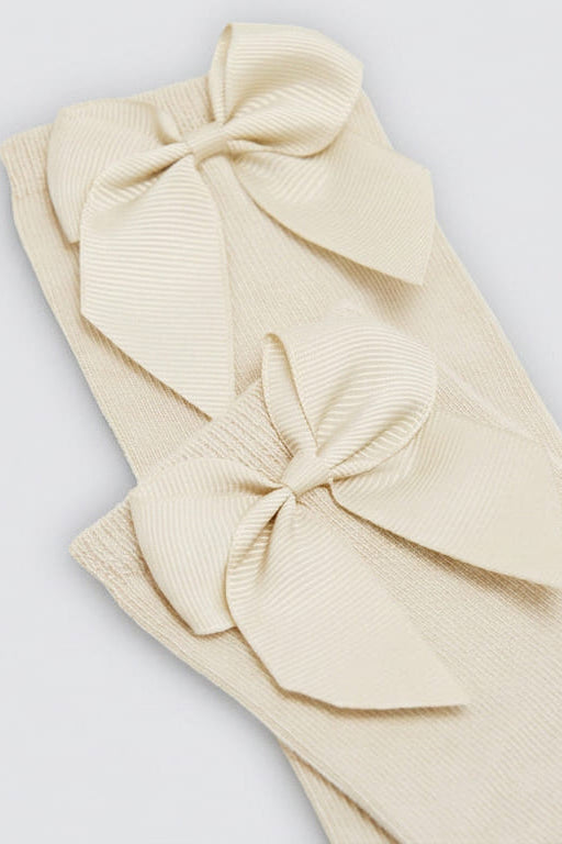 Chaussettes hautes enfant ivoire détail nœud