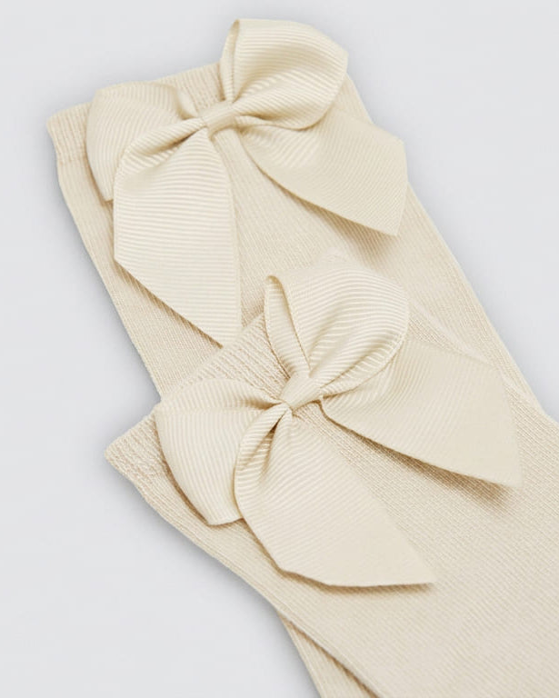 Chaussettes hautes enfant ivoire détail nœud