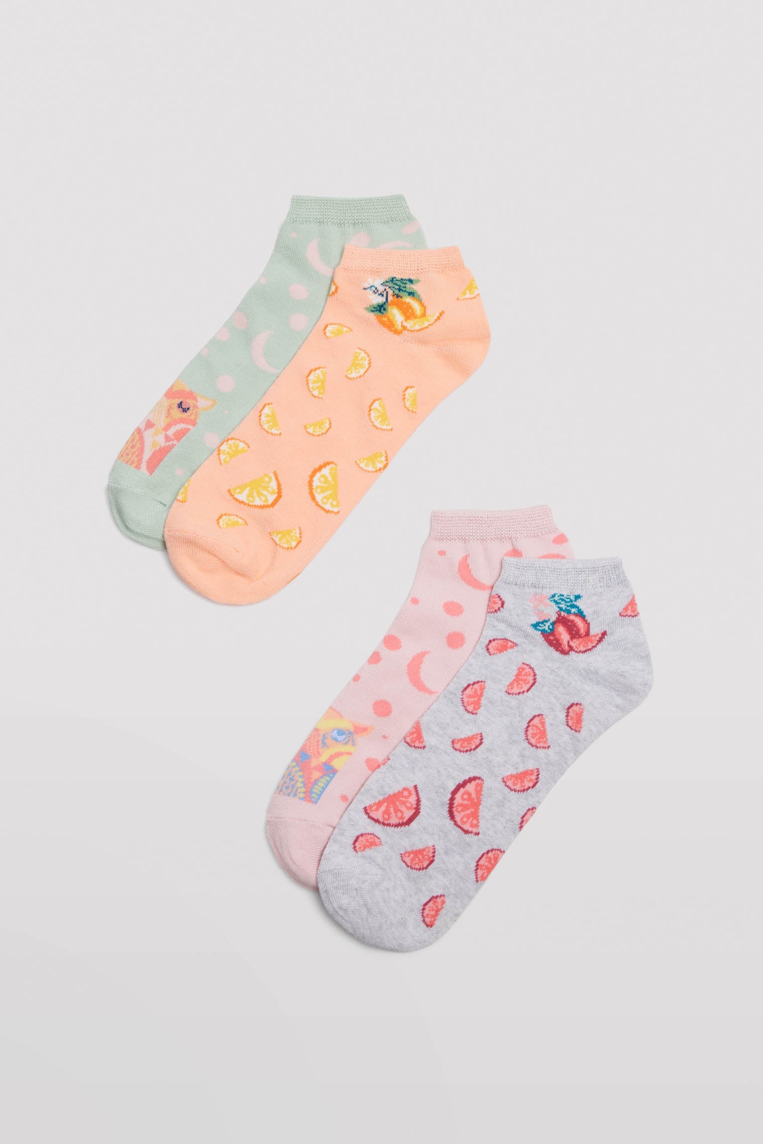 Lot de 4 chaussettes courtes imprimées pastel